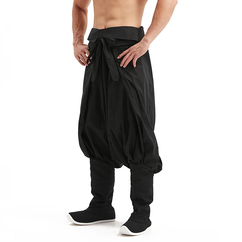 1pc Drop Low Crotch Baggy Hanfu Pants Men Wide Leg Pants Chinese Traditional Ming Dynasty Trousers Bloomers Yoga Ninja Pants