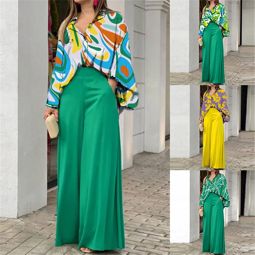 New 2024 summer street hipster women's printed solid color pantsuit polyester long-sleeved fashion casual suit