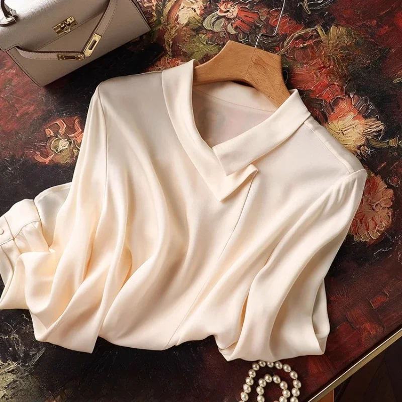 Satin Vintage Women\'s Shirts Spring/summer New Solid Women Shirts Loose Long Sleeves Tops Fashion Korean Clothing Sales