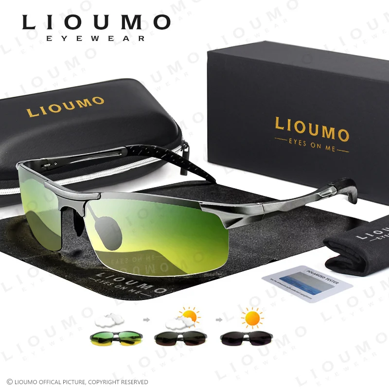 LIOUMO Aluminium Magnesium Männer Sonnenbrille Photochrome Polarisierte Sport Fahren Nachtsicht Brille Sonnenbrille UV400 Sonnenbrille