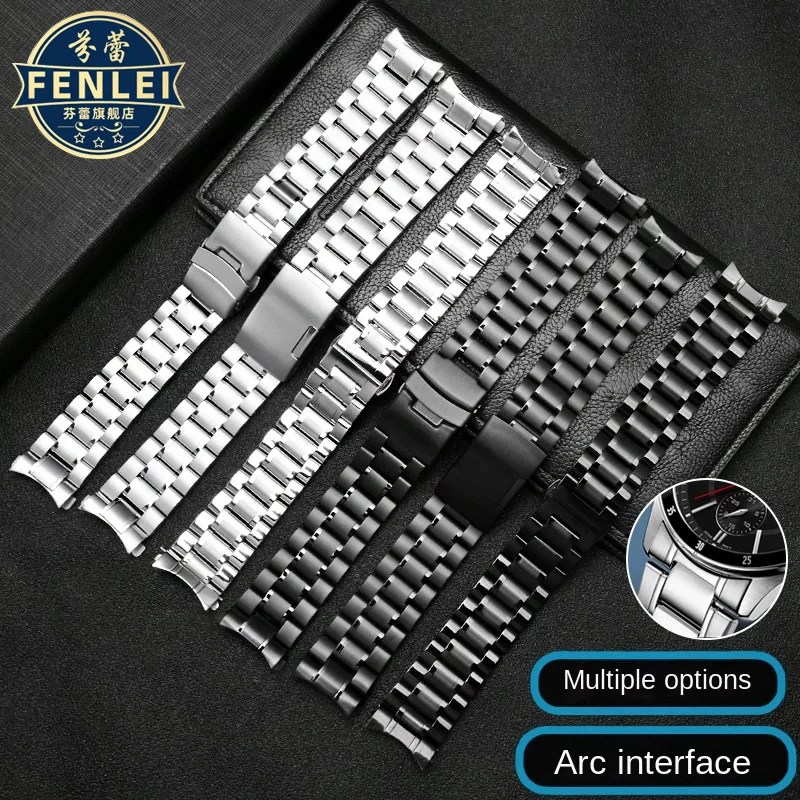 For Seiko Timex Citizen Casio Longines Curved Stainless Steel Strap Men 18 20mm 22mm High Quality Watchband Watch Chain Bracelet