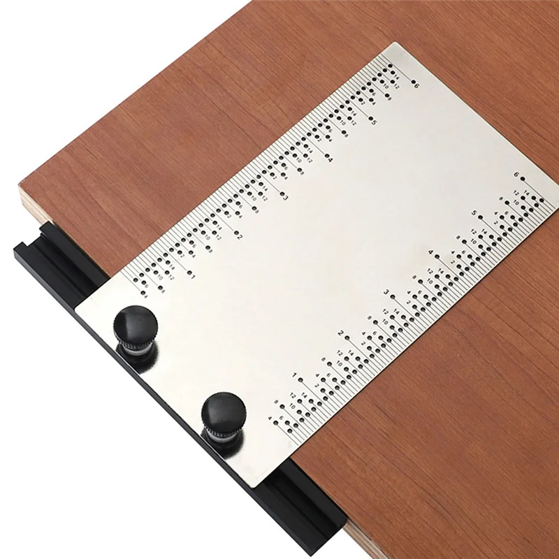 A96I-English Hole Ruler Stainless Steel With Base Multifunctional Woodworking Marking Ruler DIY Marking Tenon And Mortise Durabl