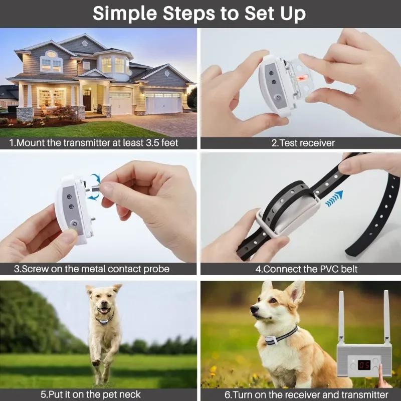 Electric Wireless Dog Fence System, Pet Containment System with Waterproof and Rechargeable Training Collar Receiver