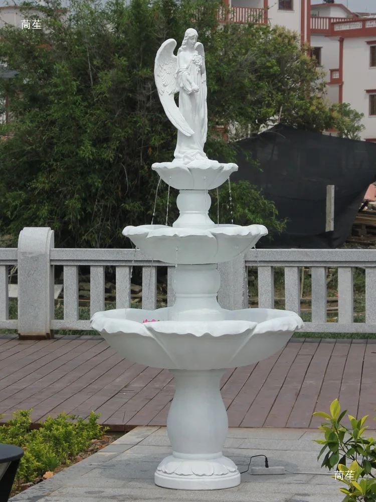 European-style running water fountain Outdoor courtyard Garden Fish pond Multi-layer inner room view Landscape Wedding ornament