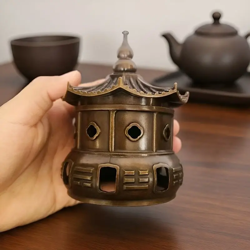 Brass , tower-shaped , eight-trigram burner, household incense holder, bronze sculpture for