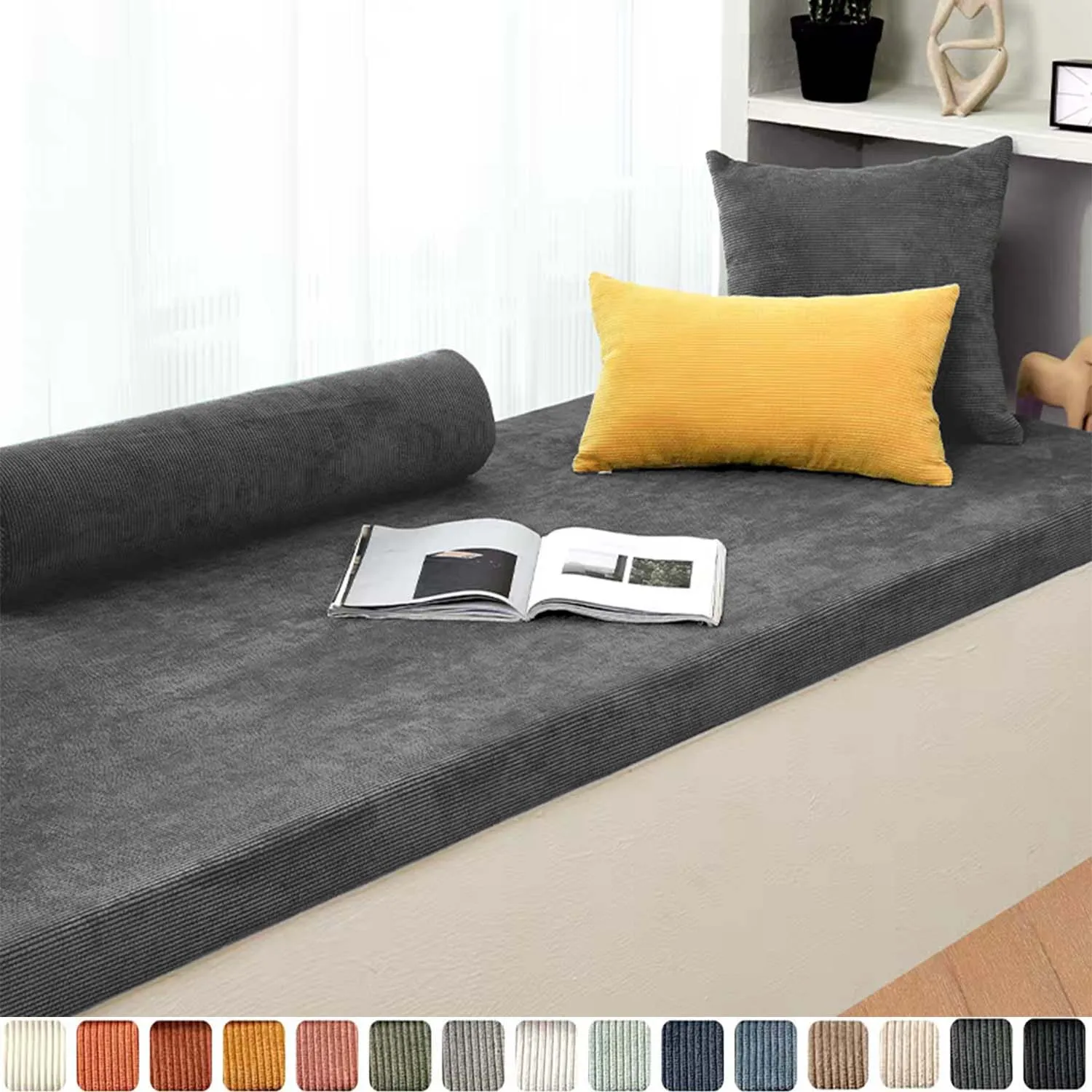 Corduroy Seat Cushions, Patio Furniture Cushion with Zipper, Terrace Seat Pad for Outdoor Indoor Seating for Bench/Chair/Window