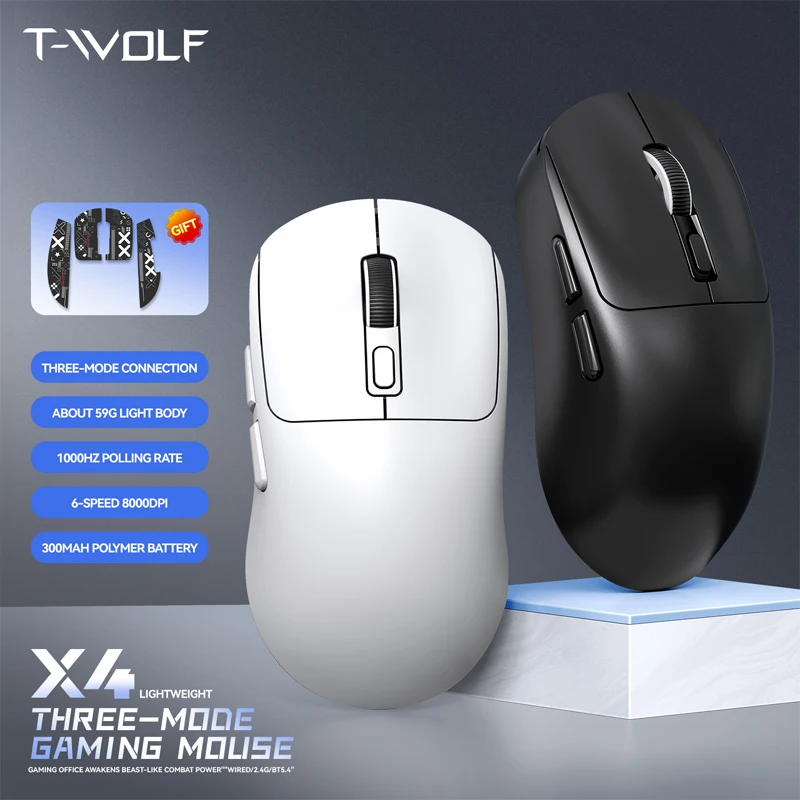 

T-WOLF X4 Lightweight Game Mouse 59g Six Gear DPI 1000HZ Polling Rate Three Mode Wireless Mouse for PC Laptop