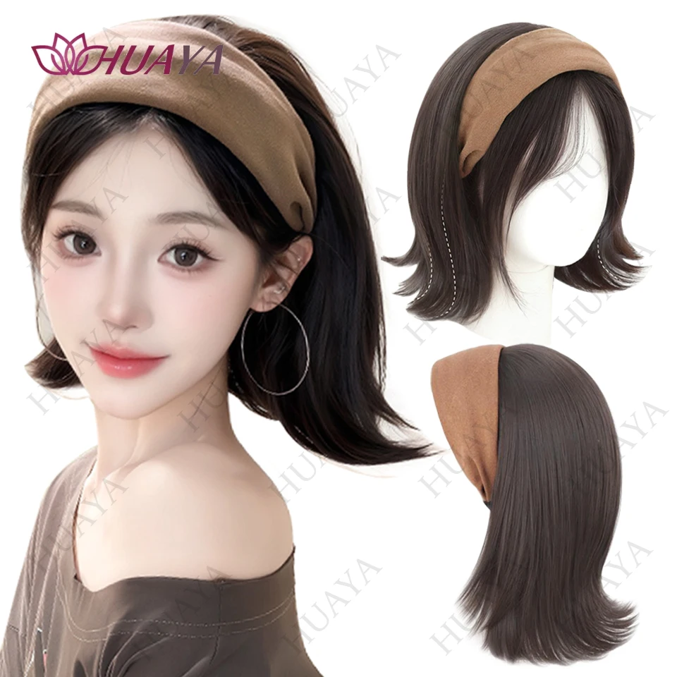 

Парики с повязкой на голову, короткие прямые бобы для женщин, полупарики из синтетических волос для косплея, вечеринки, повседневного использования