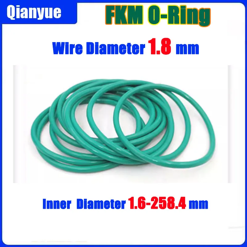 Green FKM O-Ring 1.8mm Cord Inner Diameter 1.6-258.4mm,High Temp 250°C Chemical Resistant Seals for Hydraulic/Chemical/Food