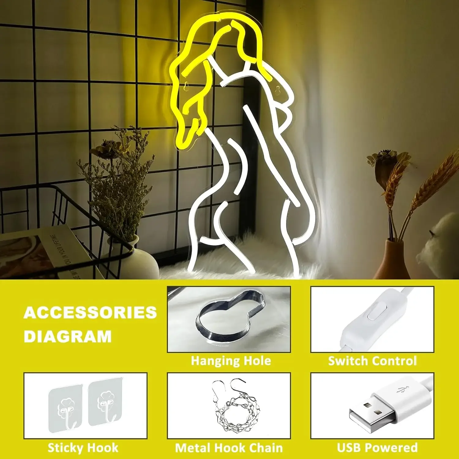 Lady Back LED Neon Sign USB Dimmable Neon Light Sign for Gameroom Bedroom Bar Livingroom Birthday Party Gift Wall Decor