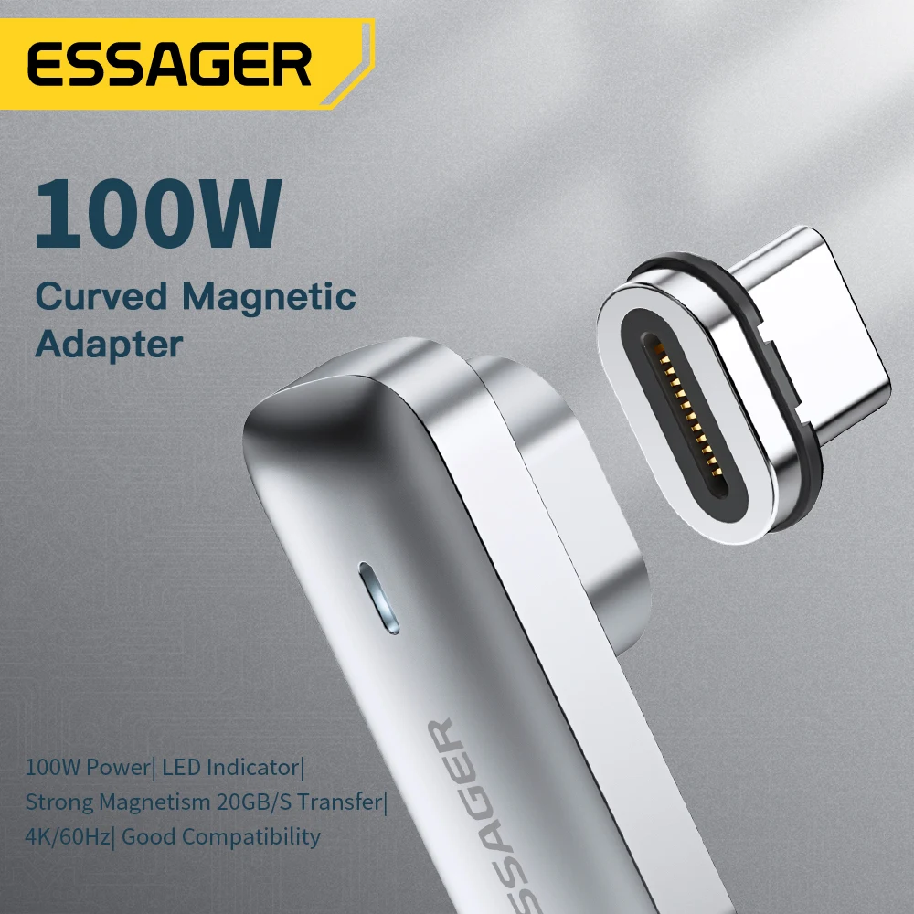 Essager PD 100W Magnetic USB C OTG Adapter Fast Charging Type C Magnet Connector 20Gbp Data Sync 4K@60Hz For Macbook Laptop