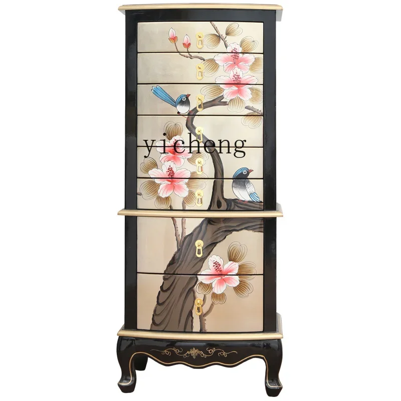 

New Chinese Style Solid Wood Painted Large Capacity Eight Spares Cabinet Living Room Sofa Side Cabinet