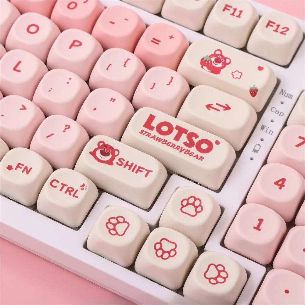 

Strawberry Bear, Keycap 127 Keys MOA PBT for 61/64/87/104/108 GMK67 Gaming Mechanical Keyboard