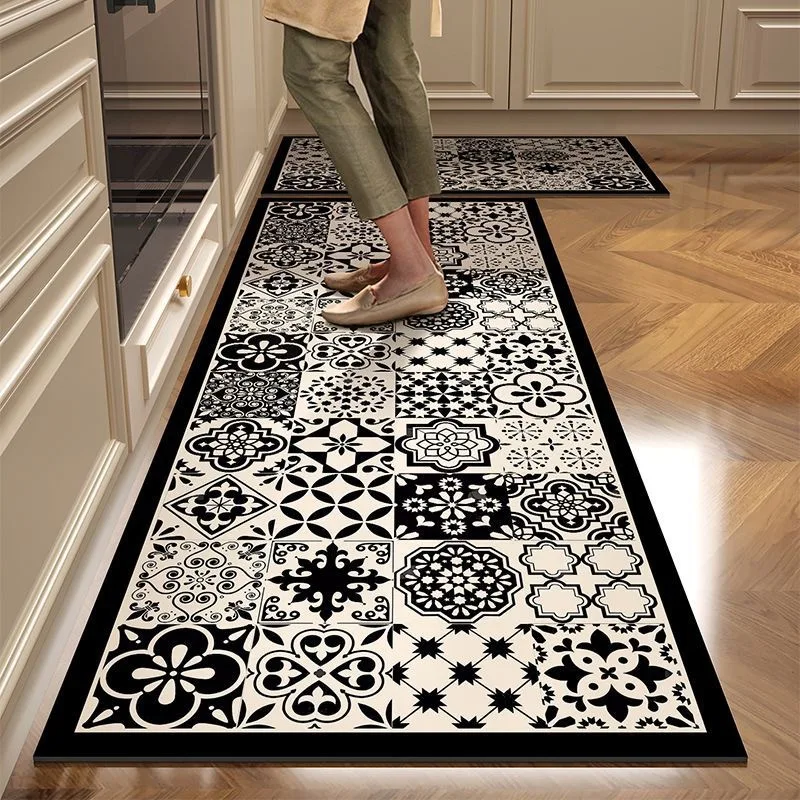 VIKAMA 2PCS Fall/Winter Vintage Kitchen Anti-Slip, Anti-Oil, Water-Resistant Floor Mat Rug, Wash-Free Home Decoration