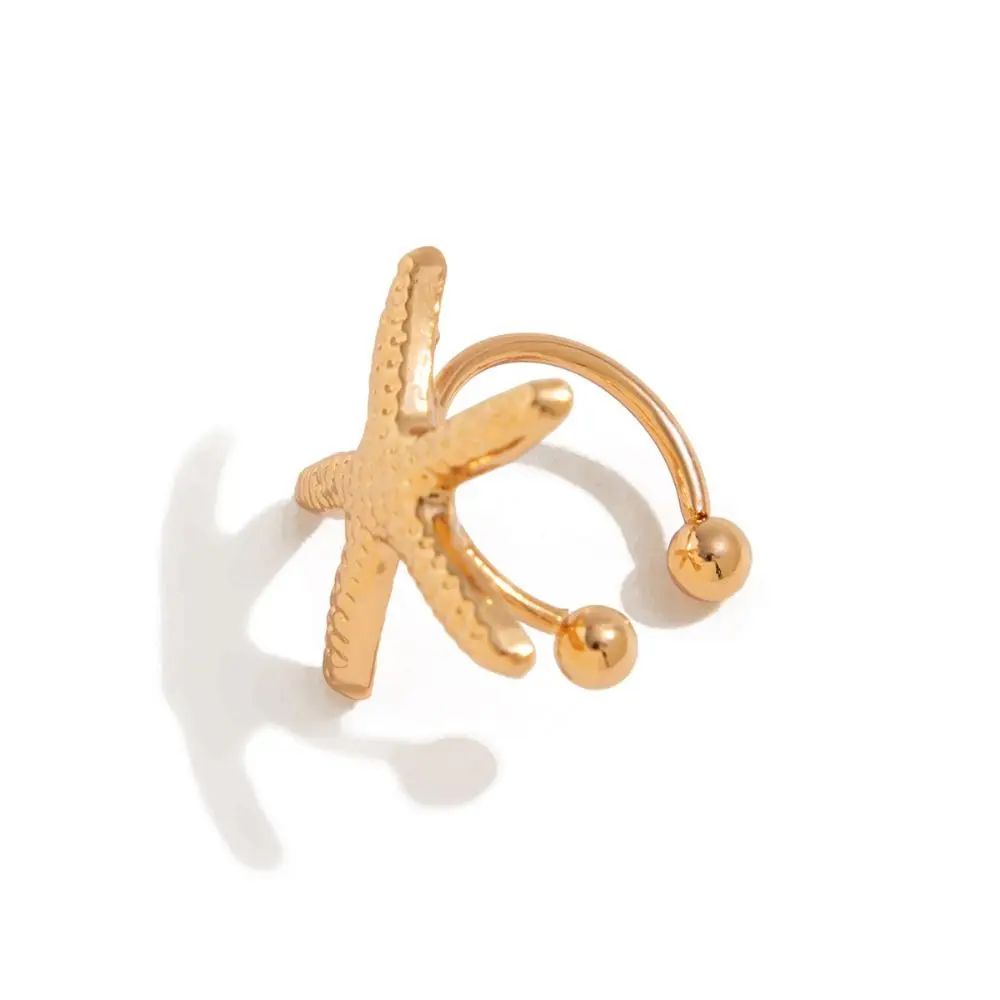 Trend Flower C Shape Ear Cuff Golded Silver Starfish Shell Ring Clip Vacation Style Irregular Shape No Piercing Earrings Party