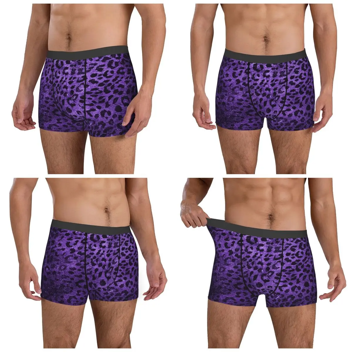 Boxer Underpants Shorts Distressed Purple Leopard Print Panties Men Ventilate Underwear for Homme Man Boyfriend Gifts