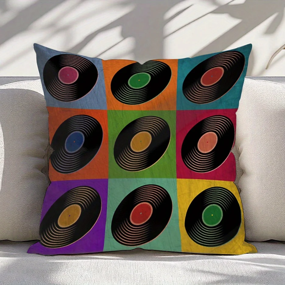 Vintage Vinyl Records Pattern Throw Pillow Cushion Cover Square Pillowcase for Living Room Decor Music Lover Pop Culture Art Pri
