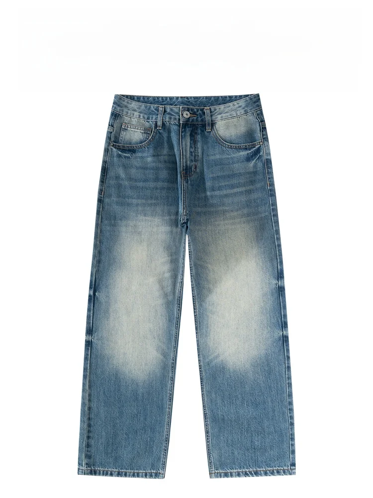 

BAIRBAOLIY Retro adient Waed Loose Fit High Street Casual Straight Leg Jeans for Men Faionable Urban Cotton Polyester B...