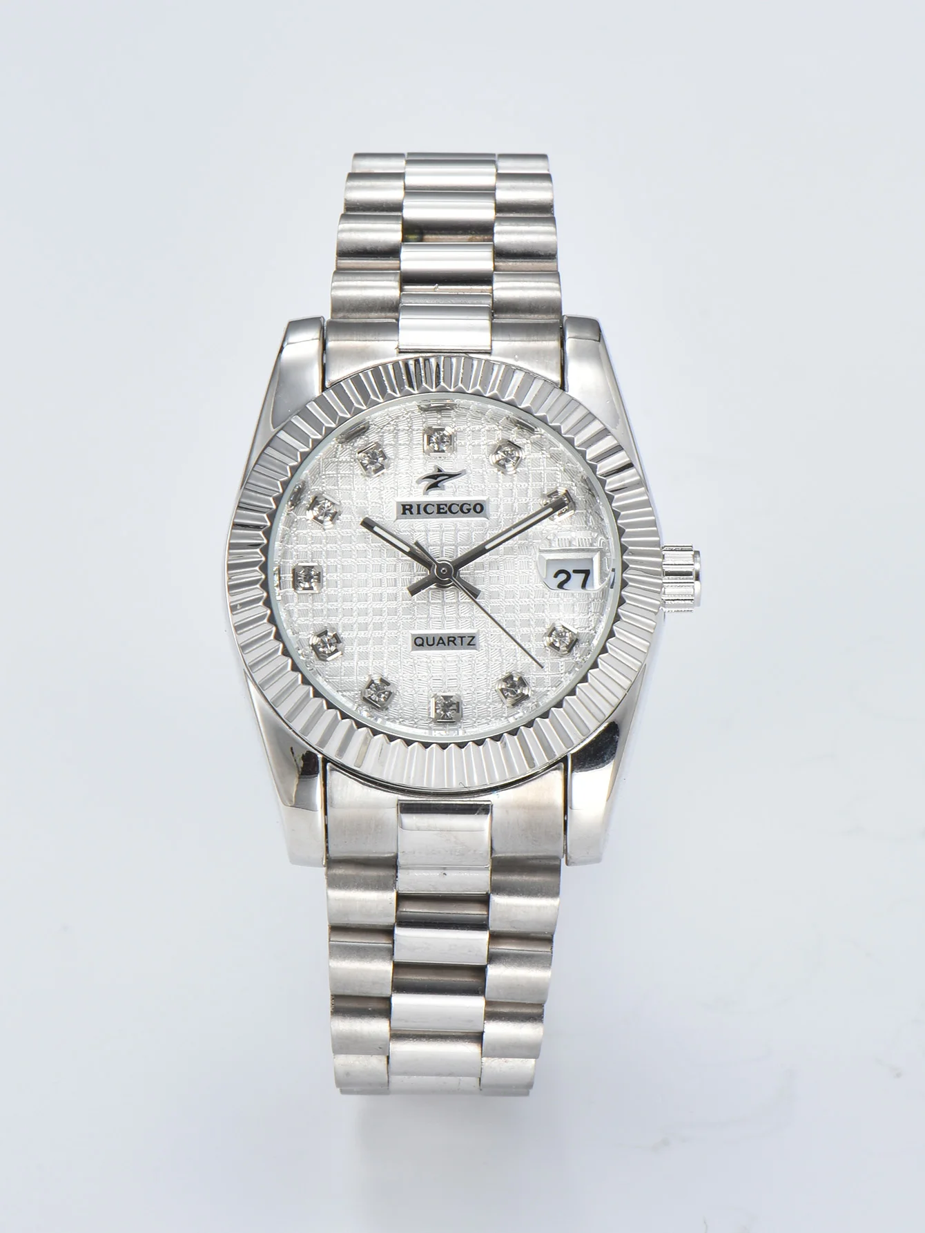 RICECGO Business and Leisure Steel Strip Quartz Watch Fashion and Simple Calendar Display Watch, Commuter Daily Women's Pointer