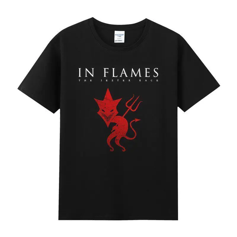 Summer Pure Cotton Round-neck Short-sleeved Short-Sleeved Men's Rock-related T-shirt of Band in Flames