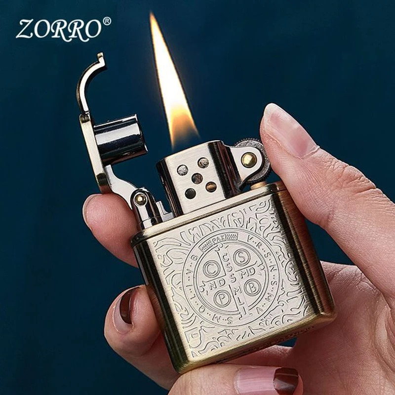 ZORRO Brass Kerosene Lighter Metal Personalized Classic Constantin Deep Carved Pattern Creative Men\'s Smoking Accessories