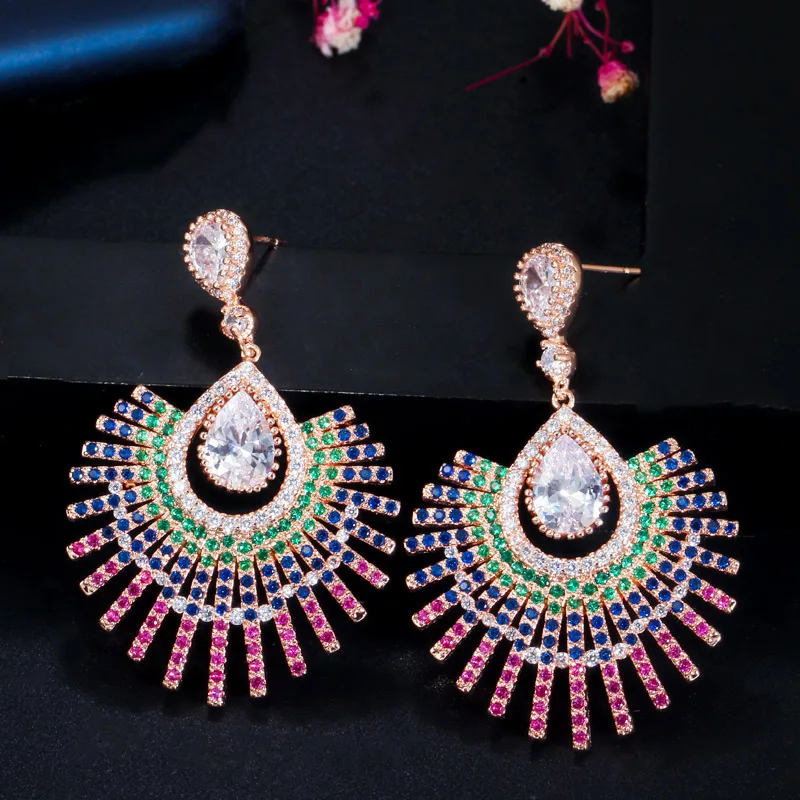 

ThreeGraces Vintage Shiny Multicolor Cubic Zirconia Big Long Dangle Earrings for Women Fashion Wedding Party Jewelry E1405