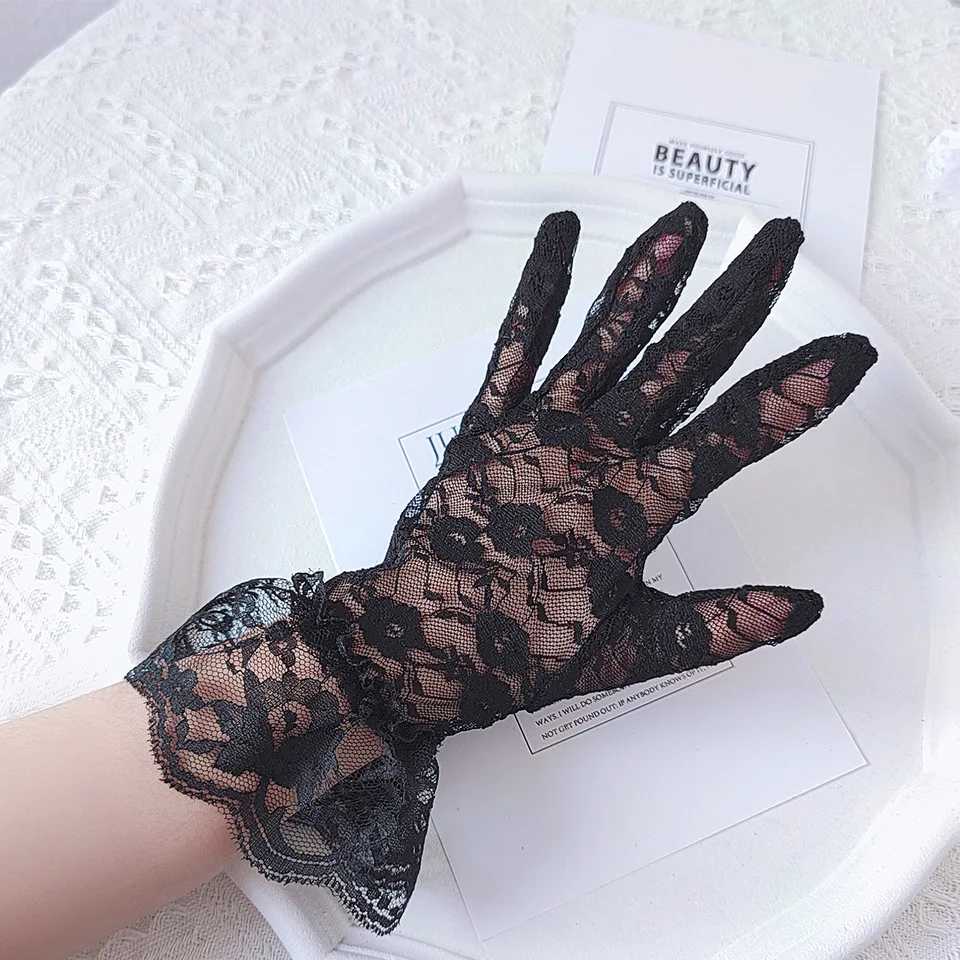 

Women Vintage Flowers Solid Lace Gloves Girls Full Finger Sexy Party Dressy Gloves Paragraph Wedding Gloves Mittens Accessories