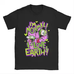 Men's Invader Zim & GIR I'm Normal I Love Earth T Shirt 100% Cotton Tops Vintage Short Sleeve Round Collar Tees Summer T-Shirts