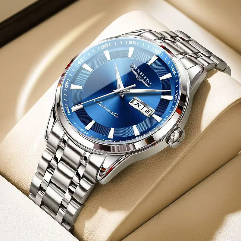 2024 Новые мужские часы из нержавеющей стали в деловом стиле, роскошные стразы, 40 мм, синее золото, кварцевые наручные часы Relogios Masculino