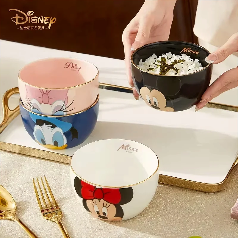 Cuenco de cerámica de dibujos animados de Mickey Mouse de Disney, cuenco de Margarita y Pato Donald de 450ml, taza de desayuno Kawaii para niños, conjunto con caja de regalo, regalo de cumpleaños