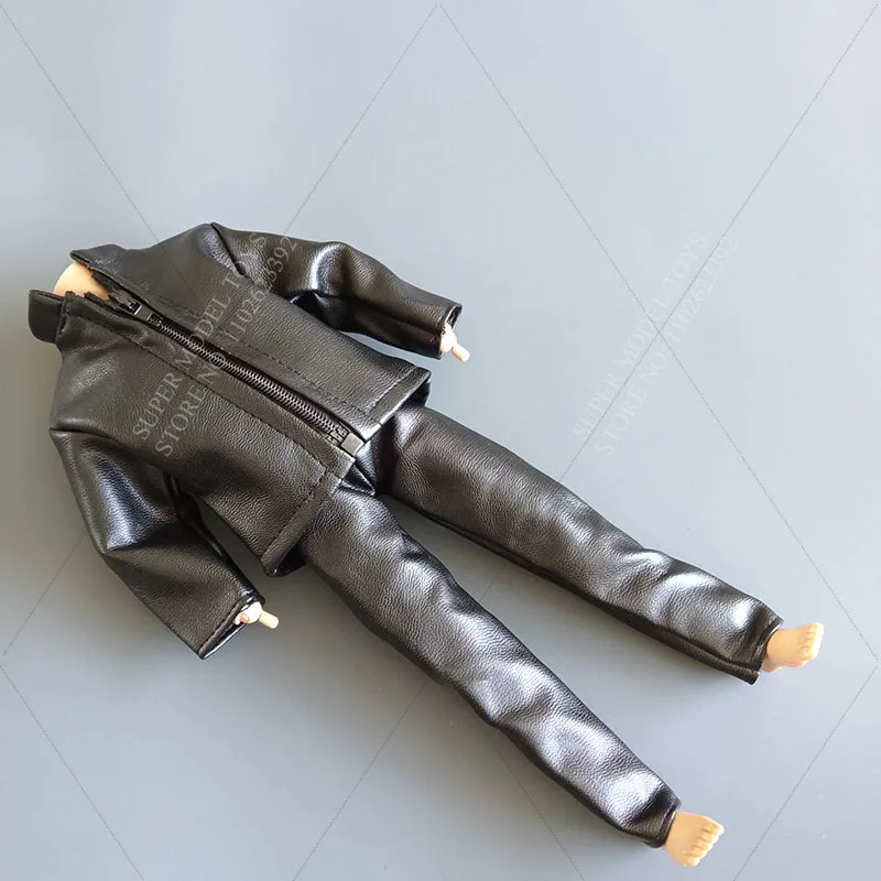 Conjunto de ropa de soldado a escala 1/6, chaqueta informal de moda, abrigo de cuero negro, pantalones, ajuste de muñeca MODELO DE figura de acción de 12 pulgadas, en Stock