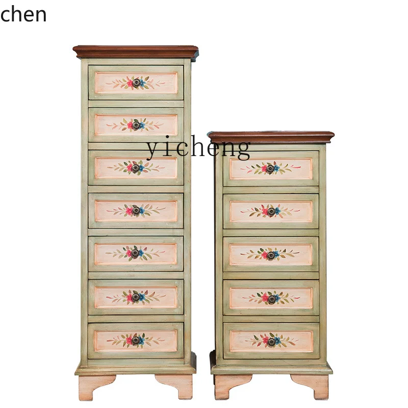 Complete Set Living Room Storage Locker Bedroom Retro Color Seven Chest of Drawers Solid Wood Drawer High Cabinet