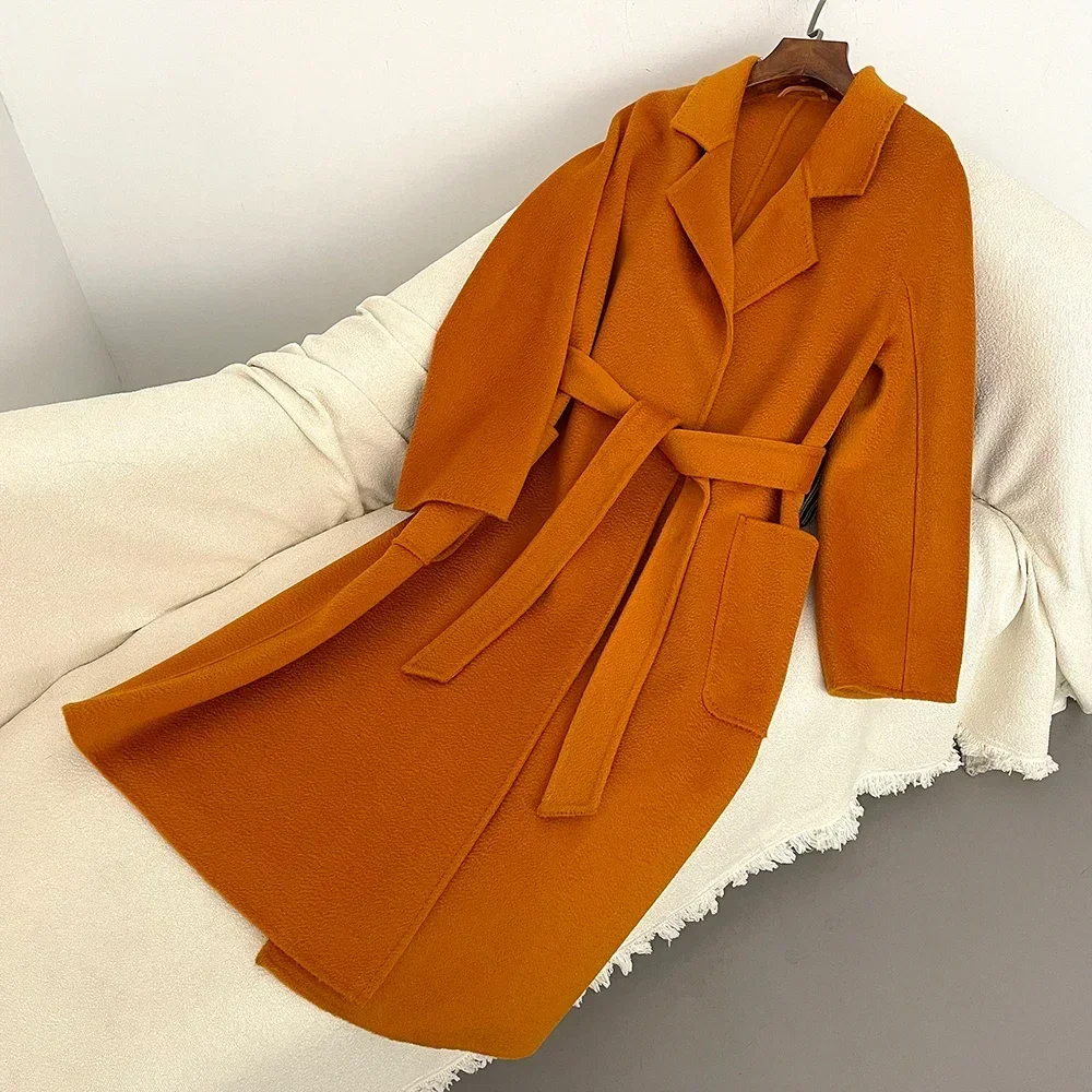 2024 Autumn Winter New Fashion Water Ripple Double-sided Cashmere Wool Coat Female Tailored Collar Loose Woolen Jacket Women