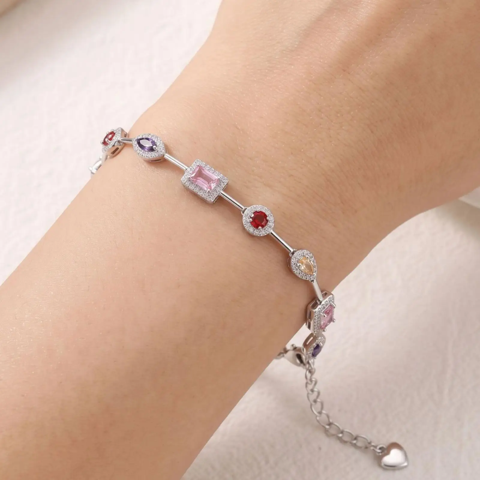 Sparkling Silver Bracelet for Women 925 Sterling Silver Geometric Zircon Moissanite Tennis Chain Jewelry