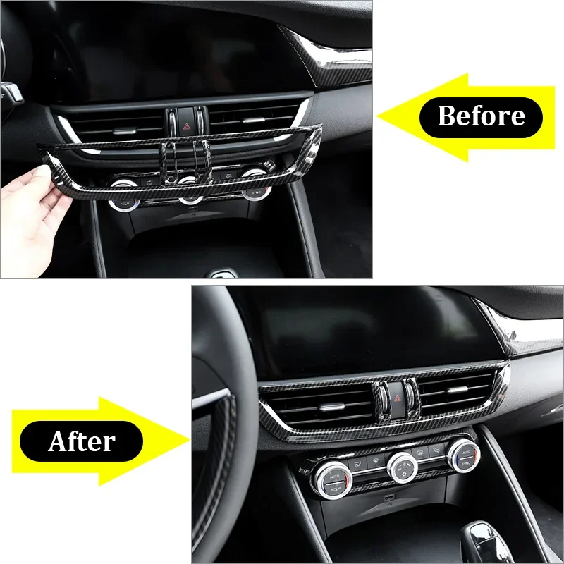 

Для Alfa Romeo Giulia 2017-2020 автомобильные аксессуары из углеродного волокна внутренняя центральная консоль кондиционер вентиляционная рамка отделка