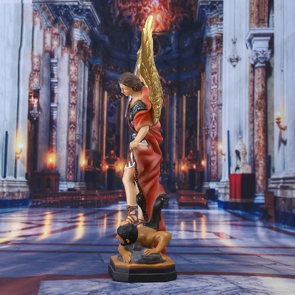 Classical Saint Milka Angel Statue Resin Saint Milka Angel Killing Demon God Sculpture Swords Angel Handmade Religious Statue