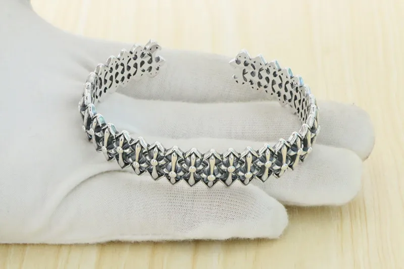 Hip hop street jewelry in Europe and the United States Open Multi Cross Bracelet 925 Sterling Silver Men and Women Retro Thai Si