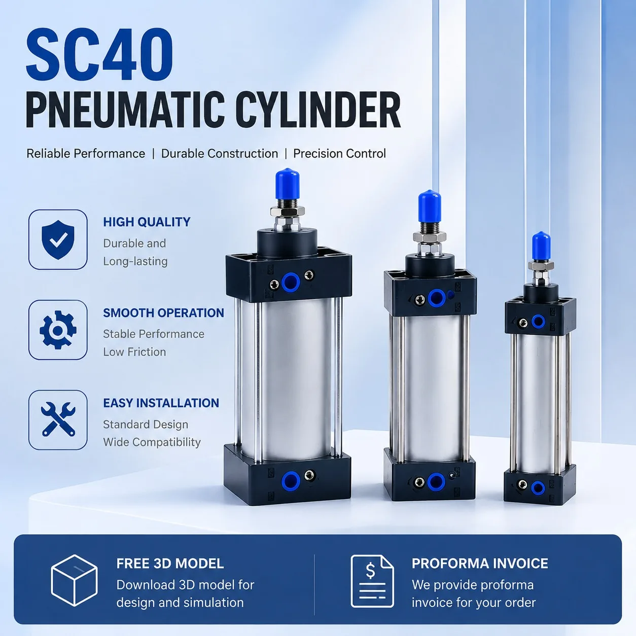 SC40 Pneumatic Cylinder Double Acting Single Rod Air Cylinder Aluminum Alloy Bore SC40 Stroke 25-700mm With Magnetic