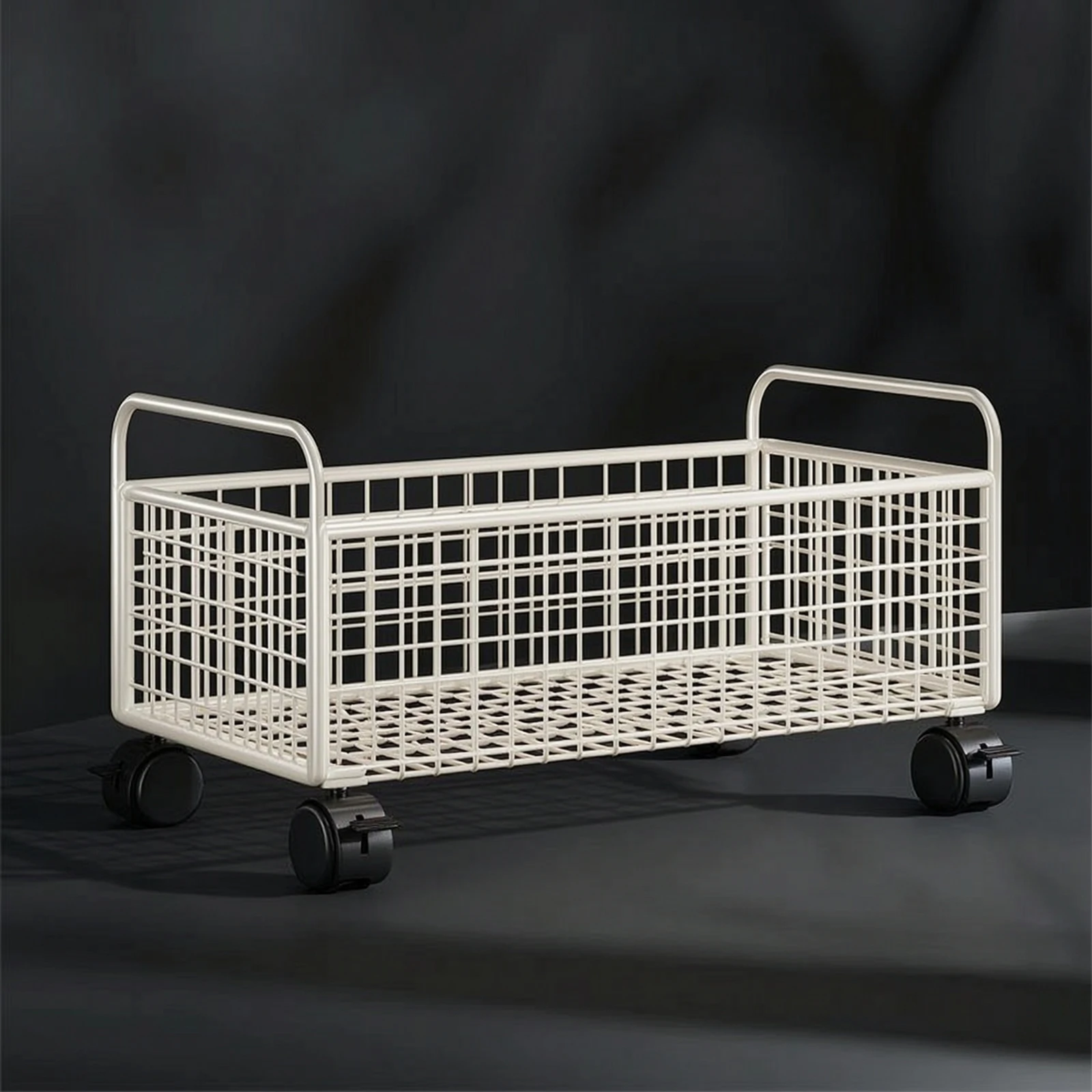 Wire Storage Basket with Wheels Compact Under Desk Storage Cart Under Desk Organizer Swivel Book Cart Metal for Students, Office