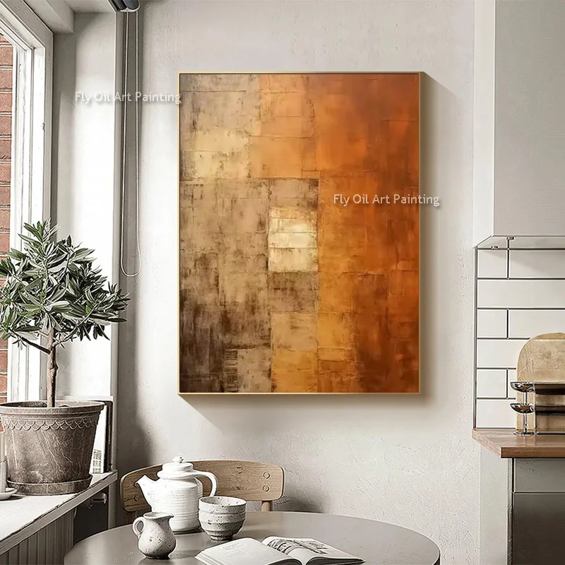 

Orange Brown Large Handmade Abstract Canvas Thick Wall Art New Original Artwork Black And Grey Simple Oil Painting For Decor