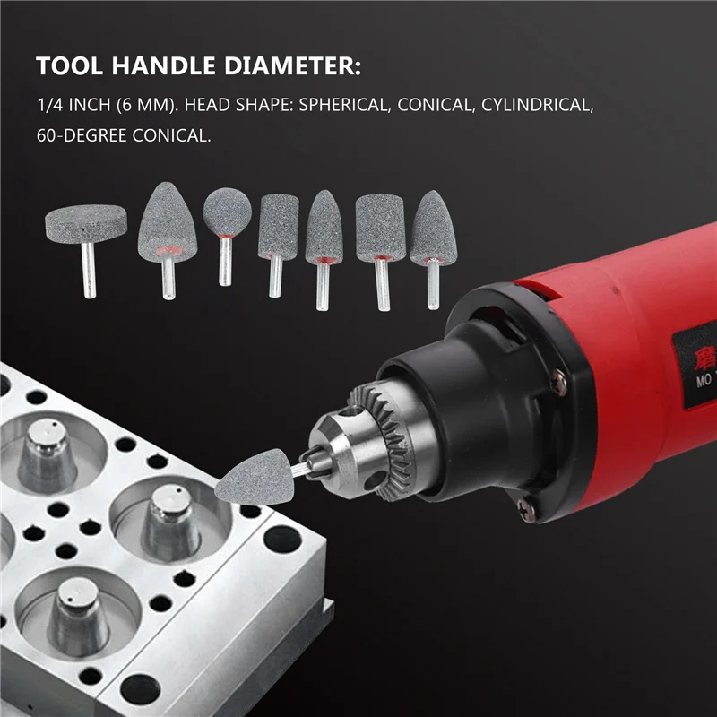 مجموعة نقاط الحجر جلخ طحن عجلة تلميع رئيس بت مع 1/4 بوصة عرقوب 7 قطعة طحن الحجارة