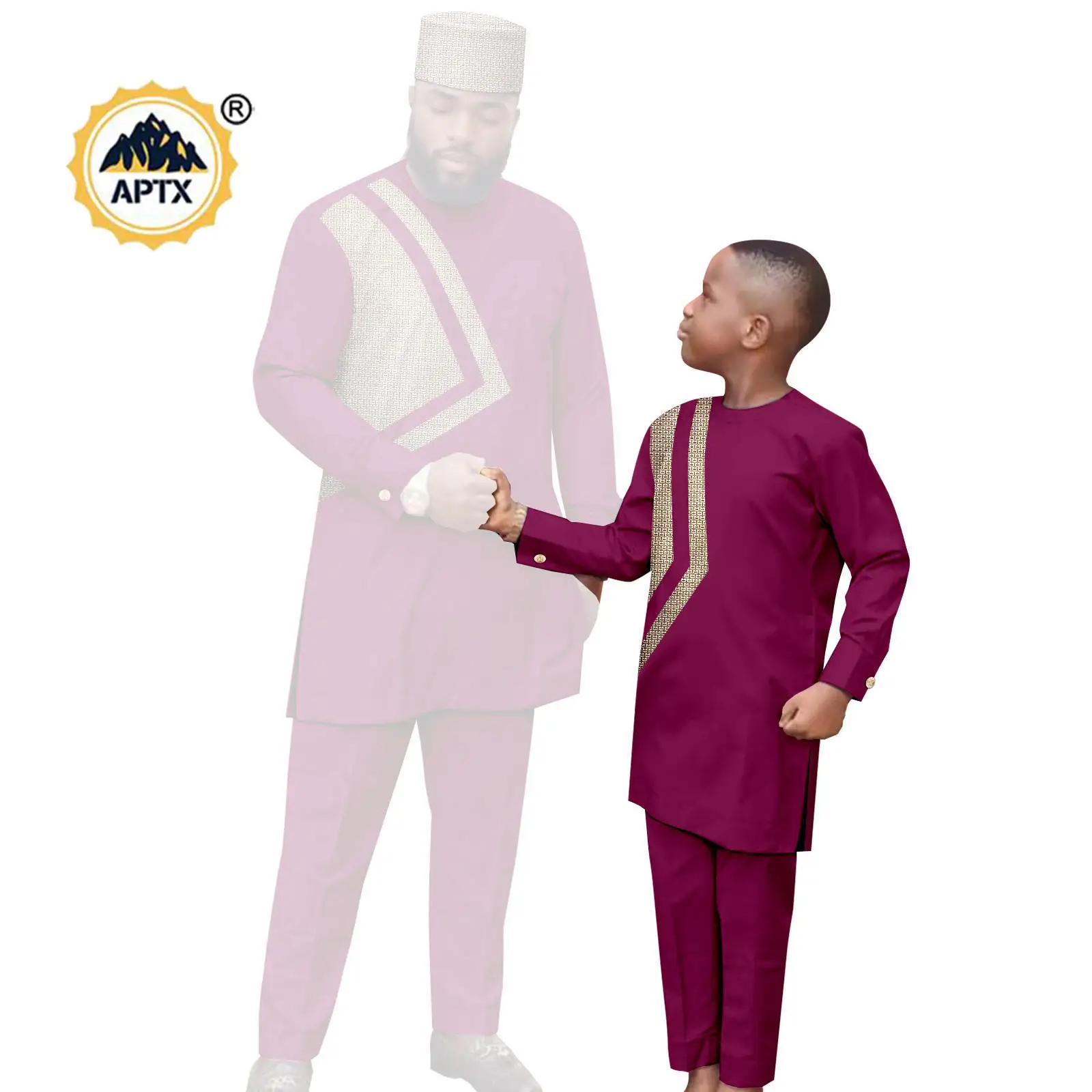 African Clothes for Family Dashiki Men Outfits Hat Top Shirt and Pant Sets Bazin Riche Father and Son Children Outwear 24F024