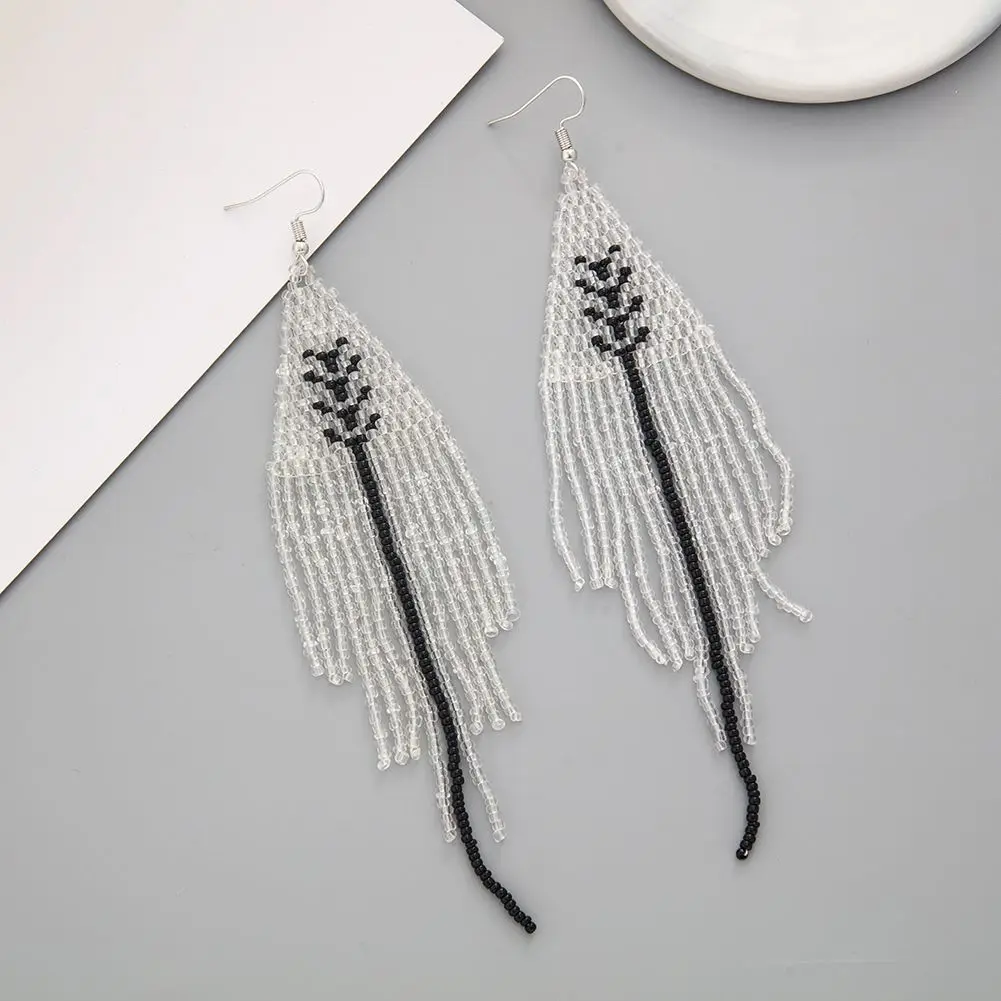 Rice bead earrings  Vintage Trendy Leaves Personalised Minimalist Ethnic Handwoven Bohemia Alloy Female Tassels Beaded earrings