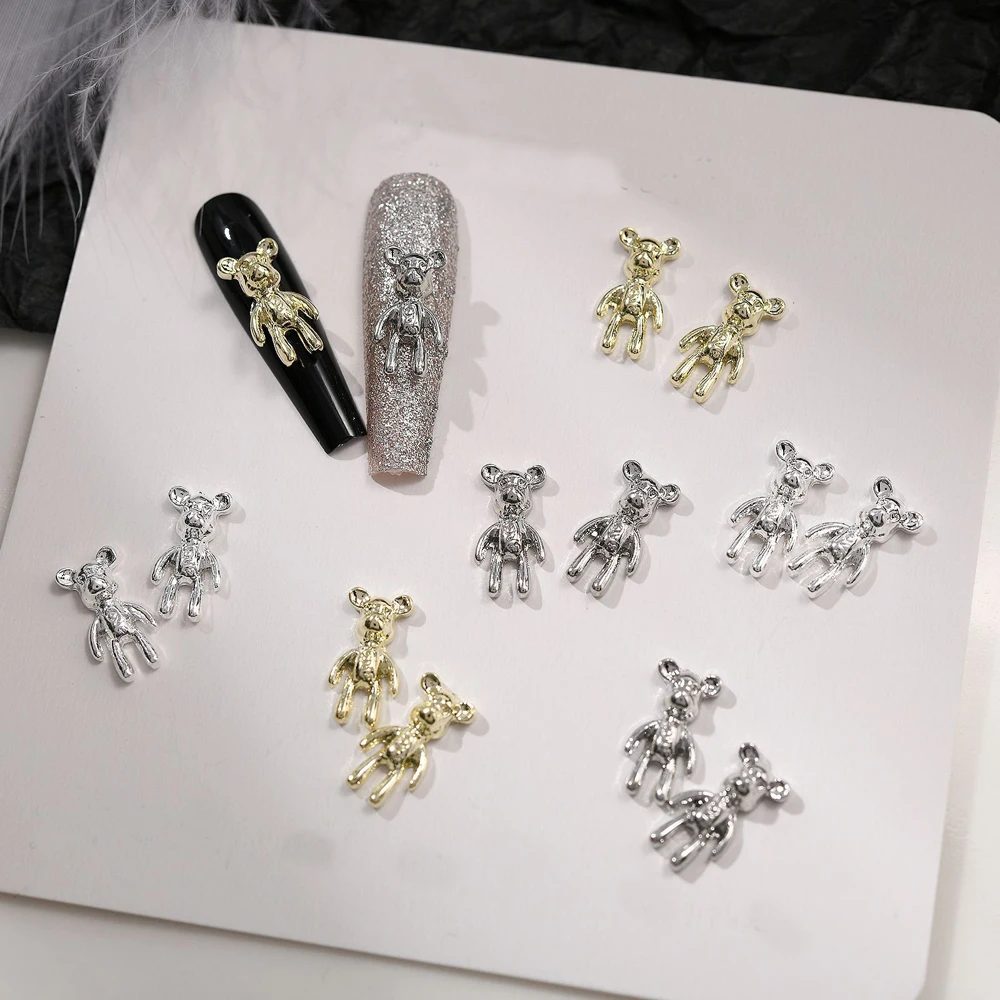 20pcs Alloy Punk Bear Nail Art Charm 3D Gold/Silver Metal Violence Bear Nail Decoration DIY Japanese Bear Nail Accessories