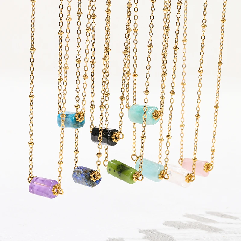 JD Handmade Boho Necklace Natural Amethyst Faceted Bead Pendant Necklace For Women Trendy Classic Stainless Steel Couple Gifts