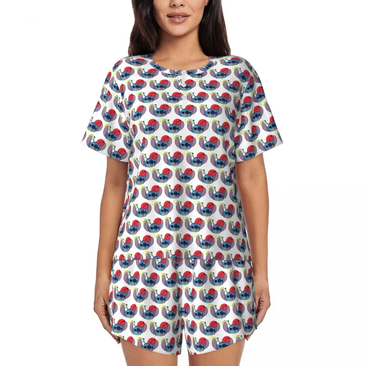 

Custom Print Womens Cartoon Animation TV Stitch Pajamas Set Short Sleeve 2 Piece Sleepwear Pj Lounge Sets
