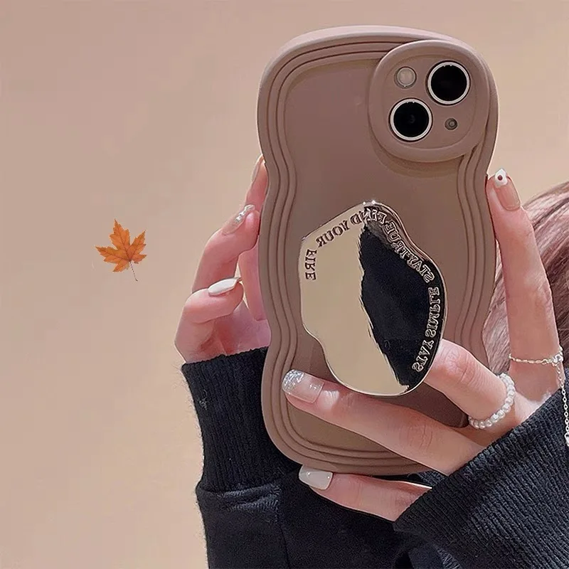 

Mocha Wave Lens Phone Case For iPhon16 15 14 13 12 11 Pro Xsmax XR 78 Plus Popstand Soft Full Body Shell Protection