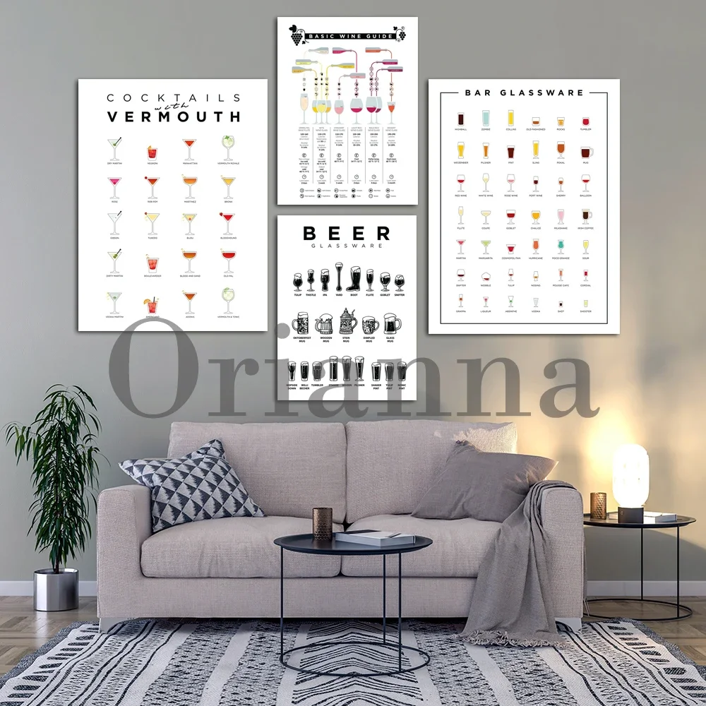 Gourmet Beer Glassware Wine Tasting Basic Guide Infographic Food Wall Art Prints Canvas Kitchen Restaurant Bar Decor Painting