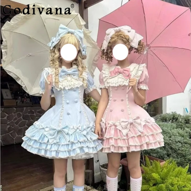 

Lolita Sweet Princess Short Sleeve Spring Autumn Summer Cake Dresses Age Reduction Fashion Versatile Halloween High Waist Dress