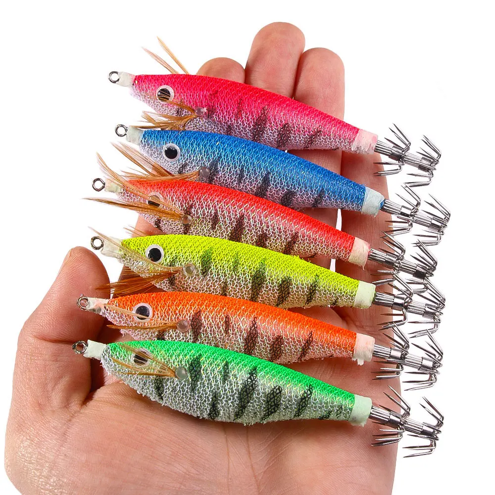 1Pcs 10cm 10.5g Wood Shrimp Fishing Lures Baits Squid Jigs Luminous Octupus Lures Simulation Lifelike Night Fishing Tackle Tool